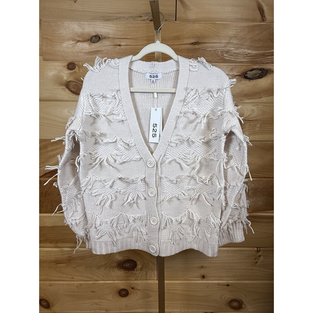 525 America women's cream color fringe cardigan sweater Women’s XS Oversized NWT
